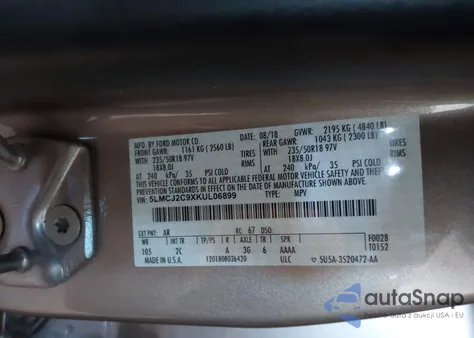 2019 Lincoln Mkc Select z USA, uszkodzony, nr VIN 5LMCJ2C9XKUL06899